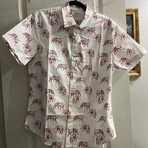 Bonobos White Short-Sleeve Button-Up with Red Animal Print